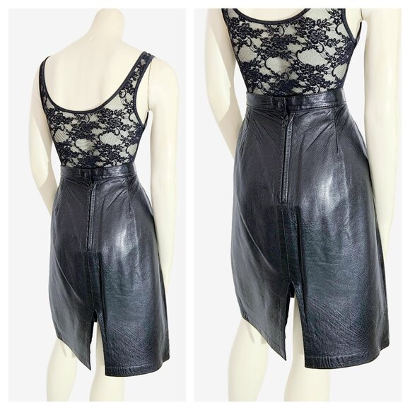 Vintage Black Leather Skirt / size 28 inch waist/ size Medium - Picture 6 of 10
